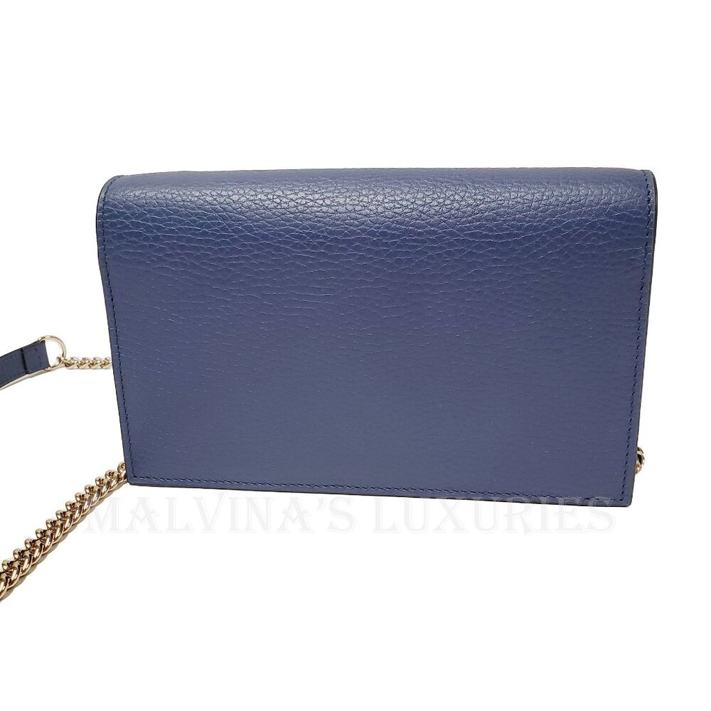 GUCCI BAG 510314 INTERLOCKING G CHAIN BLUE LEATHER CROSSBODY WALLET $1,550 - Picture 4 of 12